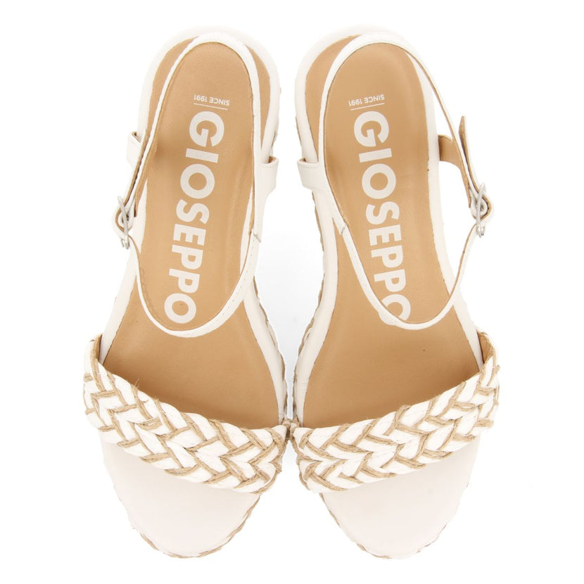 SANDALIAS BLANCAS Y COLOR NATURAL DE CUÑA ALTA CON TRENZADOS PARA MUJER TIGARD
