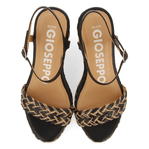 SANDALIAS NEGRAS Y COLOR NATURAL DE CUÑA ALTA CON TRENZADOS PARA MUJER TIGARD