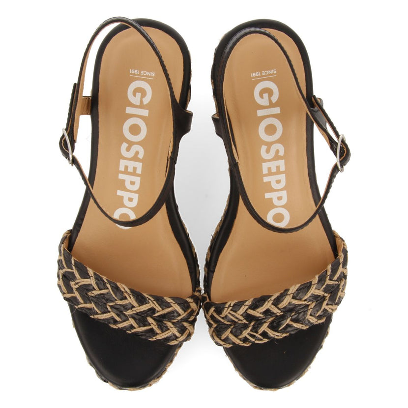 SANDALIAS NEGRAS Y COLOR NATURAL DE CUÑA ALTA CON TRENZADOS PARA MUJER TIGARD
