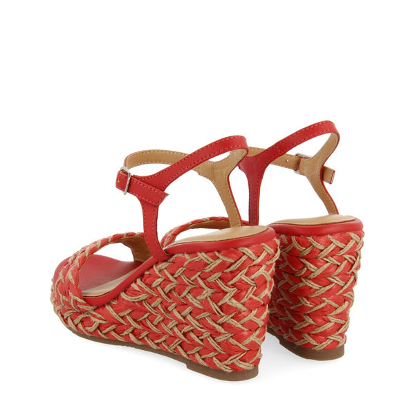 SANDALIAS ROJAS Y COLOR NATURAL DE CUÑA ALTA CON TRENZADOS PARA MUJER TIGARD