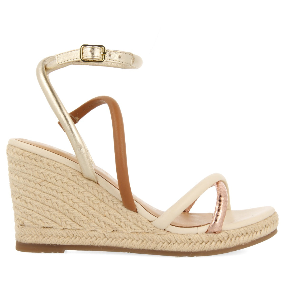 SANDALIAS DE PIEL CON TIRAS FINAS MULTICOLOR Y CUÑA ALTA DE YUTE PARA MUJER ROMETTA