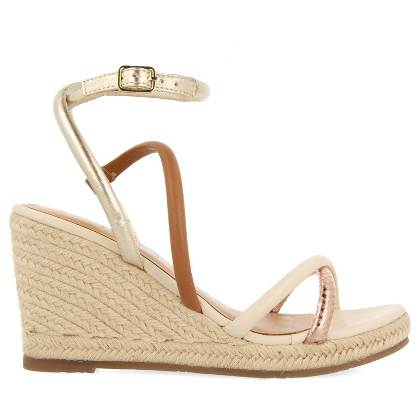 SANDALIAS DE PIEL CON TIRAS FINAS MULTICOLOR Y CUÑA ALTA DE YUTE PARA MUJER ROMETTA