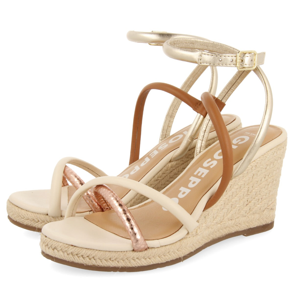 SANDALIAS DE PIEL CON TIRAS FINAS MULTICOLOR Y CUÑA ALTA DE YUTE PARA MUJER ROMETTA
