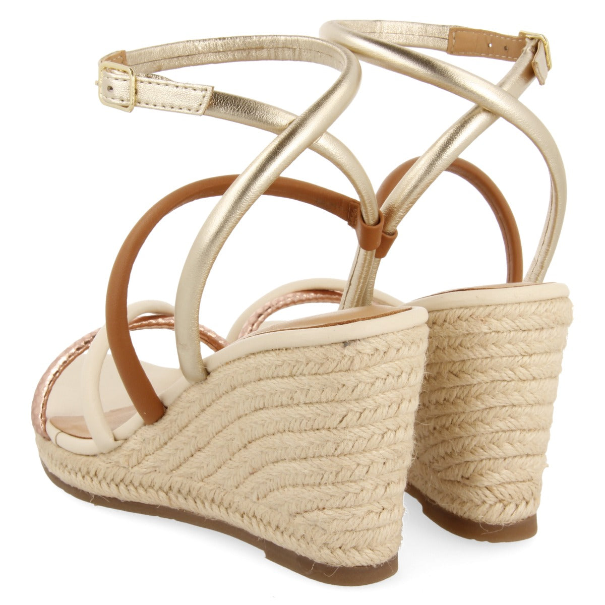 SANDALIAS DE PIEL CON TIRAS FINAS MULTICOLOR Y CUÑA ALTA DE YUTE PARA MUJER ROMETTA