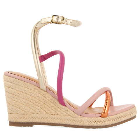 SANDALIAS DE PIEL CON TIRAS FINAS MULTICOLOR Y CUÑA ALTA DE YUTE PARA MUJER ROMETTA