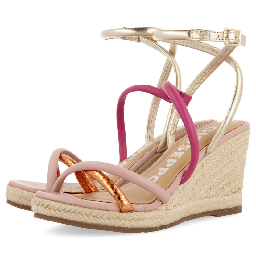 SANDALIAS DE PIEL CON TIRAS FINAS MULTICOLOR Y CUÑA ALTA DE YUTE PARA MUJER ROMETTA
