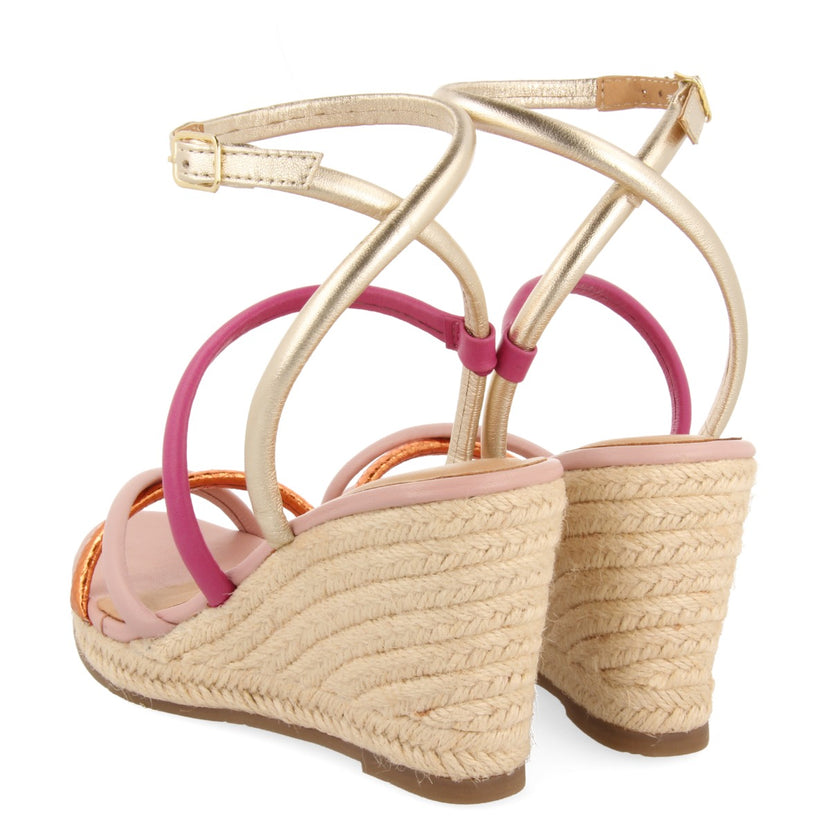 SANDALIAS DE PIEL CON TIRAS FINAS MULTICOLOR Y CUÑA ALTA DE YUTE PARA MUJER ROMETTA
