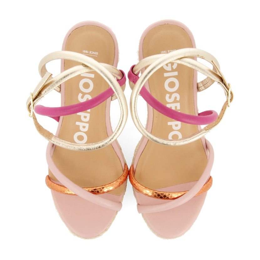 SANDALIAS DE PIEL CON TIRAS FINAS MULTICOLOR Y CUÑA ALTA DE YUTE PARA MUJER ROMETTA