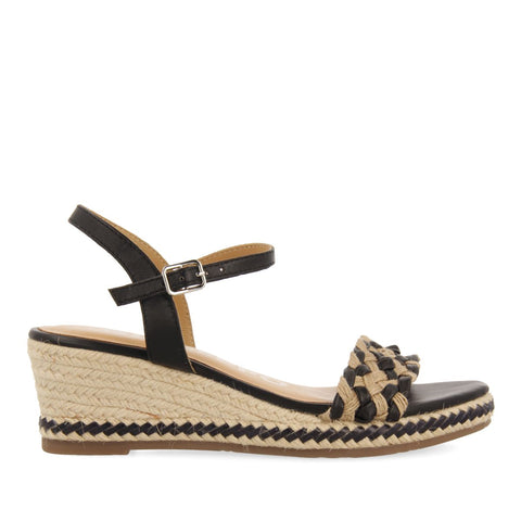 SANDALIAS DE PIEL CON TRENZADO BICOLOR Y CUÑA DE YUTE PARA MUJER SUNOL