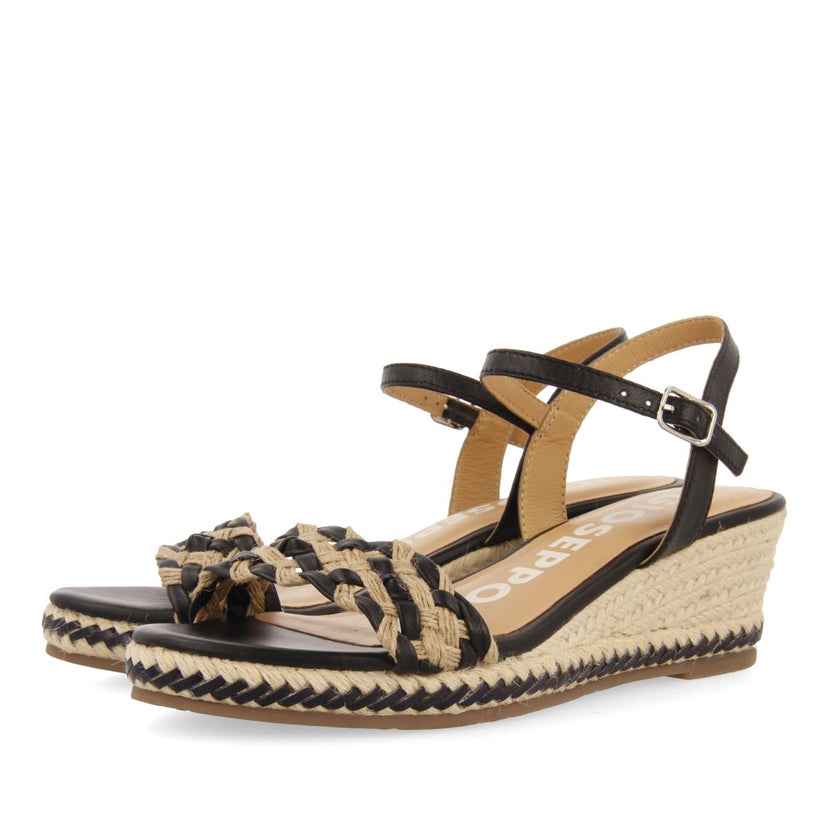 SANDALIAS DE PIEL CON TRENZADO BICOLOR Y CUÑA DE YUTE PARA MUJER SUNOL