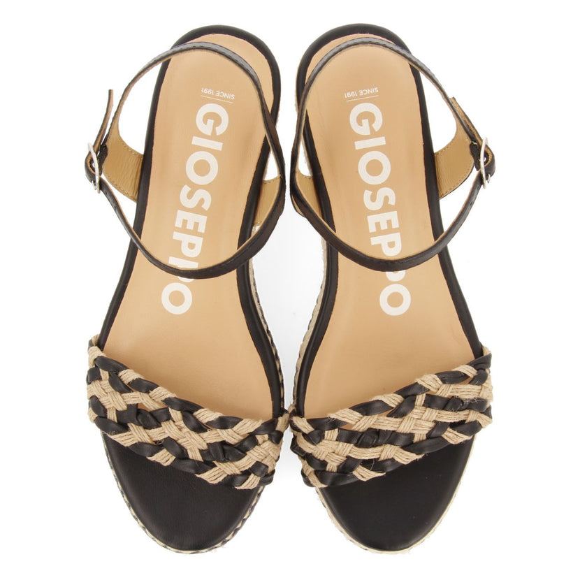 SANDALIAS DE PIEL CON TRENZADO BICOLOR Y CUÑA DE YUTE PARA MUJER SUNOL