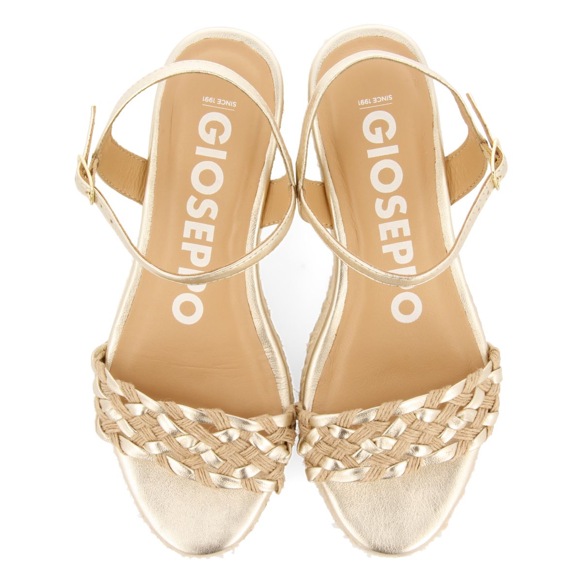 SANDALIAS DE PIEL CON TRENZADO BICOLOR Y CUÑA DE YUTE PARA MUJER SUNOL