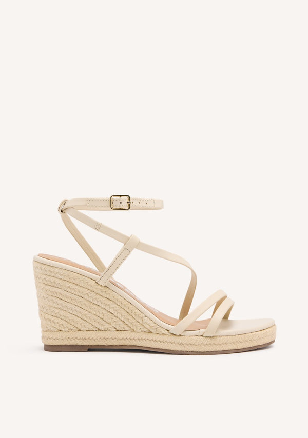 SANDALIAS OFF-WHITE DE PIEL CON TIRAS Y CUÑA ALTA DE YUTE PARA MUJER ORIKUM