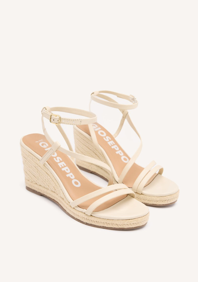 SANDALIAS OFF-WHITE DE PIEL CON TIRAS Y CUÑA ALTA DE YUTE PARA MUJER ORIKUM