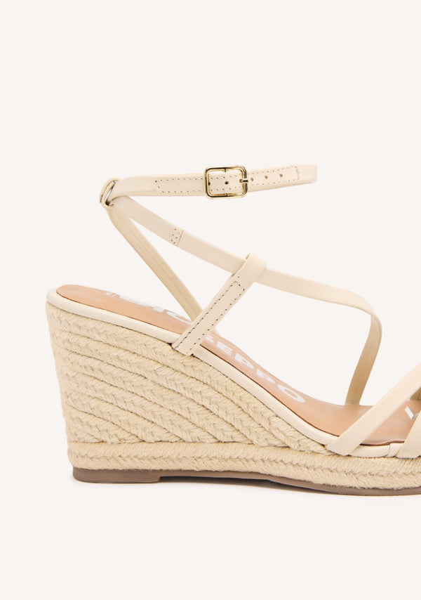 SANDALIAS OFF-WHITE DE PIEL CON TIRAS Y CUÑA ALTA DE YUTE PARA MUJER ORIKUM
