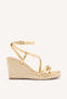 GOLDEN LEATHER SANDALS WITH STRAPS AND HIGH JUTE WEDGE FOR WOMEN ORIKUM
