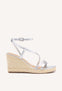SILVER LEATHER SANDALS WITH STRAPS AND HIGH JUTE WEDGE FOR WOMEN ORIKUM