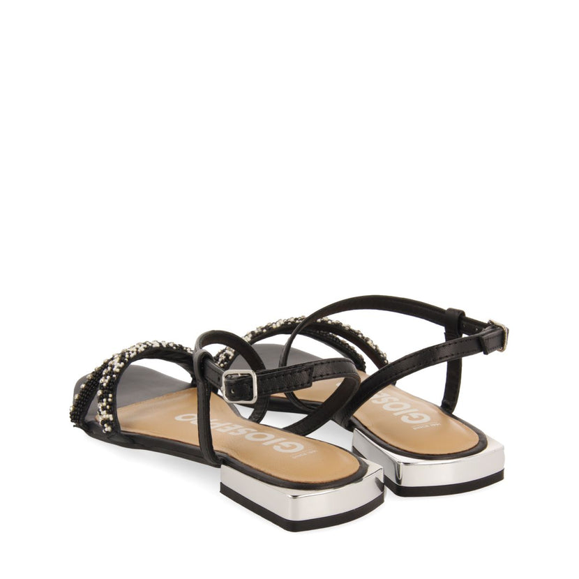 SANDALIAS NEGRAS DE PIEL CON PIEDRAS PARA MUJER LANDKEY