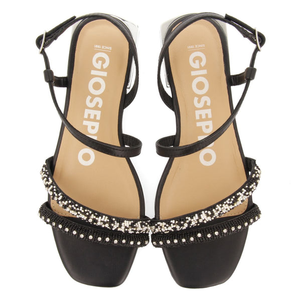 SANDALIAS NEGRAS DE PIEL CON PIEDRAS PARA MUJER LANDKEY