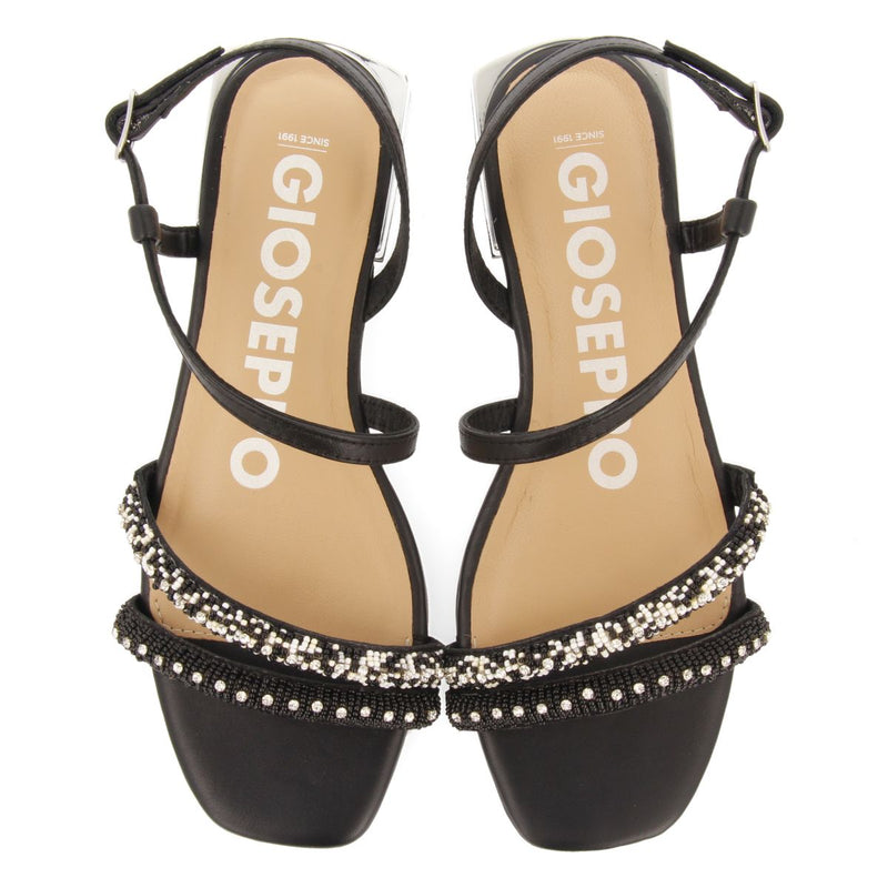 SANDALIAS NEGRAS DE PIEL CON PIEDRAS PARA MUJER LANDKEY