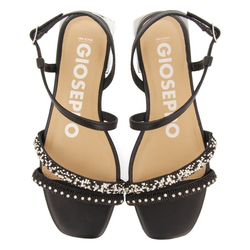 SANDALIAS NEGRAS DE PIEL CON PIEDRAS PARA MUJER LANDKEY