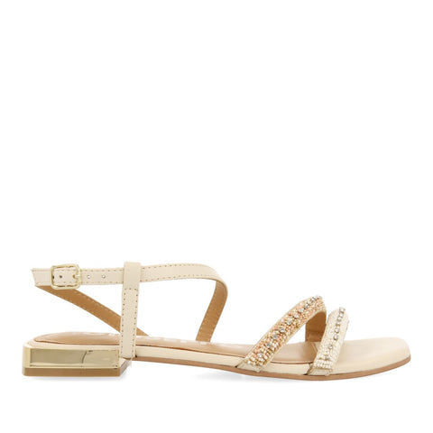SANDALIAS OFF-WHITE DE PIEL CON PIEDRAS PARA MUJER LANDKEY