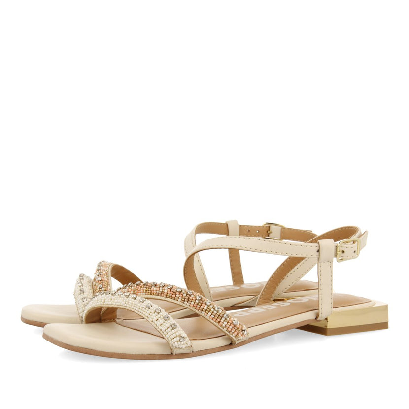 SANDALIAS OFF-WHITE DE PIEL CON PIEDRAS PARA MUJER LANDKEY