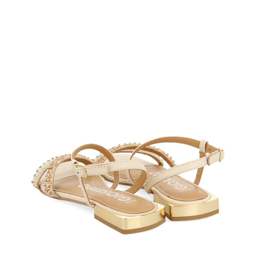 SANDALIAS OFF-WHITE DE PIEL CON PIEDRAS PARA MUJER LANDKEY