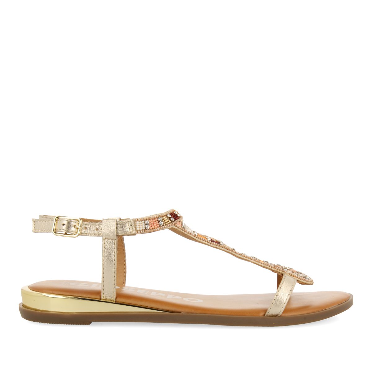 SANDALIAS DORADAS CON PIEDRAS MULTICOLOR PARA MUJER MULION