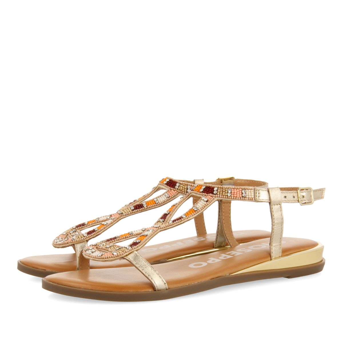 SANDALIAS DORADAS CON PIEDRAS MULTICOLOR PARA MUJER MULION