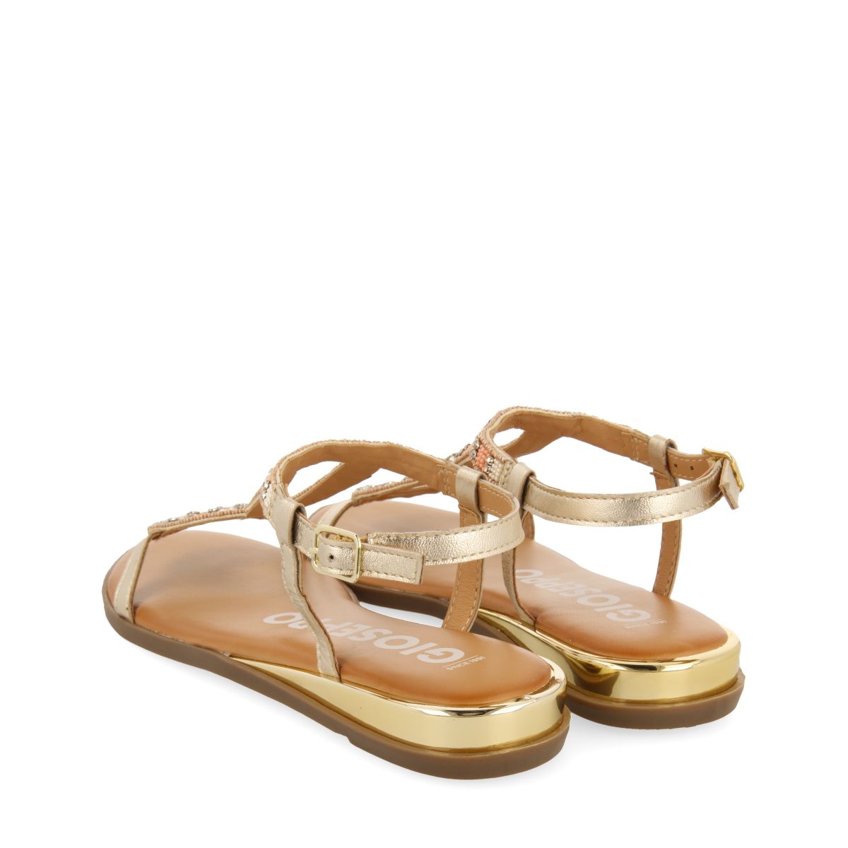 SANDALIAS DORADAS CON PIEDRAS MULTICOLOR PARA MUJER MULION