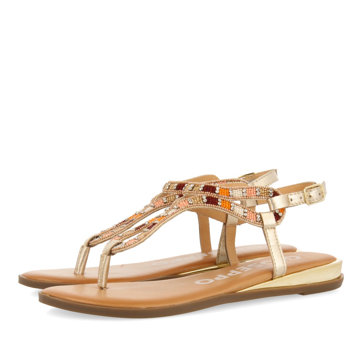 SANDALIAS DORADAS CON PIEDRAS MULTICOLOR PARA MUJER NYSSA
