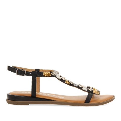 SANDALIAS NEGRAS CON PIEDRAS MULTICOLOR PARA MUJER MULION