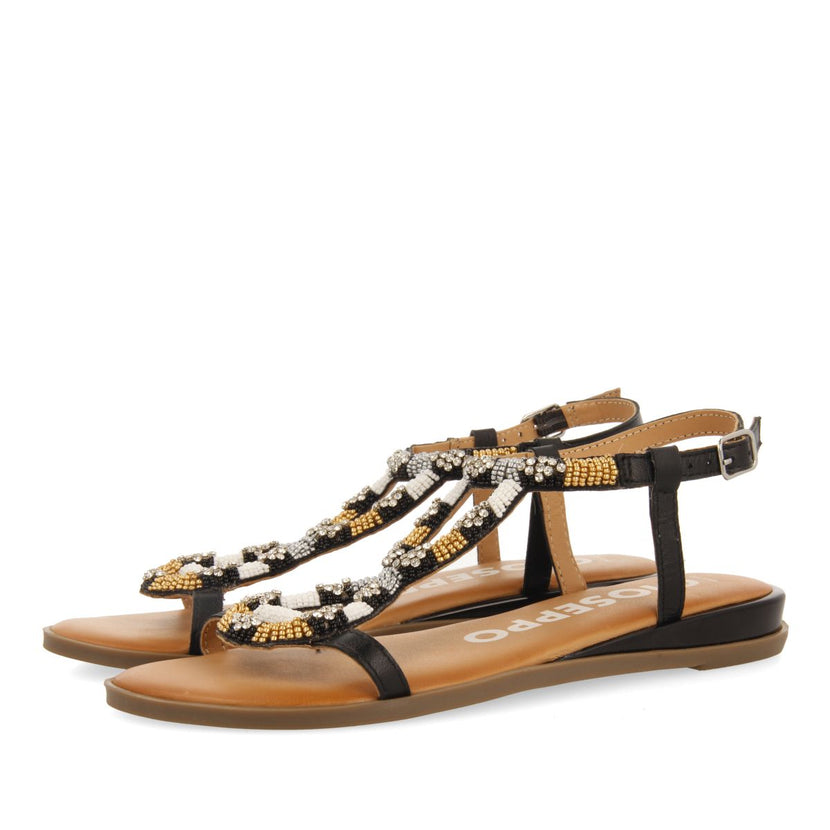 SANDALIAS NEGRAS CON PIEDRAS MULTICOLOR PARA MUJER MULION