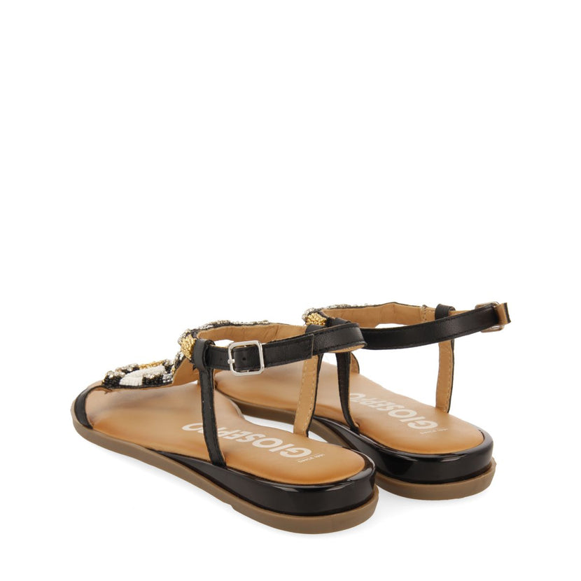 SANDALIAS NEGRAS CON PIEDRAS MULTICOLOR PARA MUJER MULION