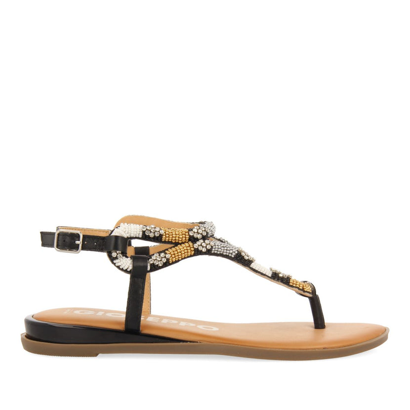 SANDALIAS NEGRAS CON PIEDRAS MULTICOLOR PARA MUJER NYSSA
