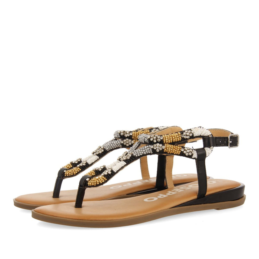 SANDALIAS NEGRAS CON PIEDRAS MULTICOLOR PARA MUJER NYSSA