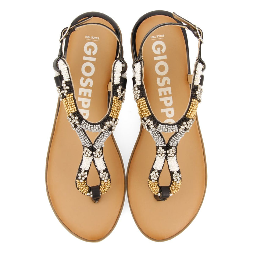 SANDALIAS NEGRAS CON PIEDRAS MULTICOLOR PARA MUJER NYSSA