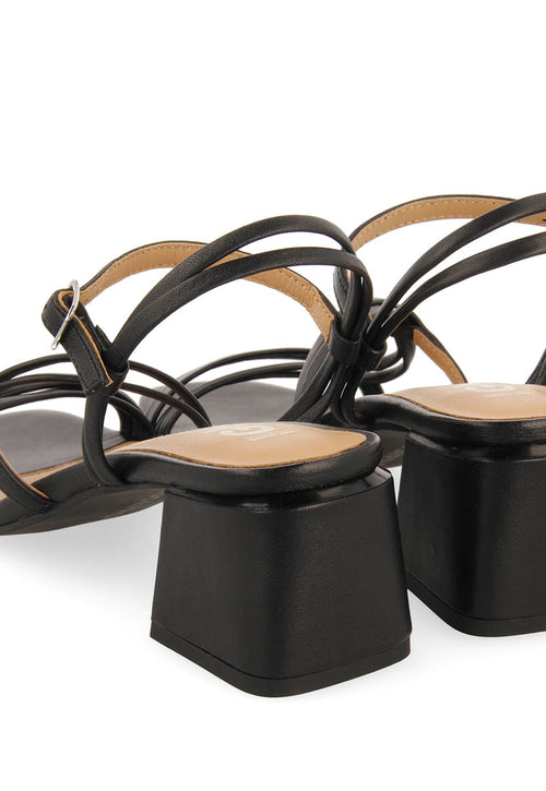 SANDALIAS NEGRAS DE TACÓN CON TIRAS TRENZADAS PARA MUJER PUSTEC