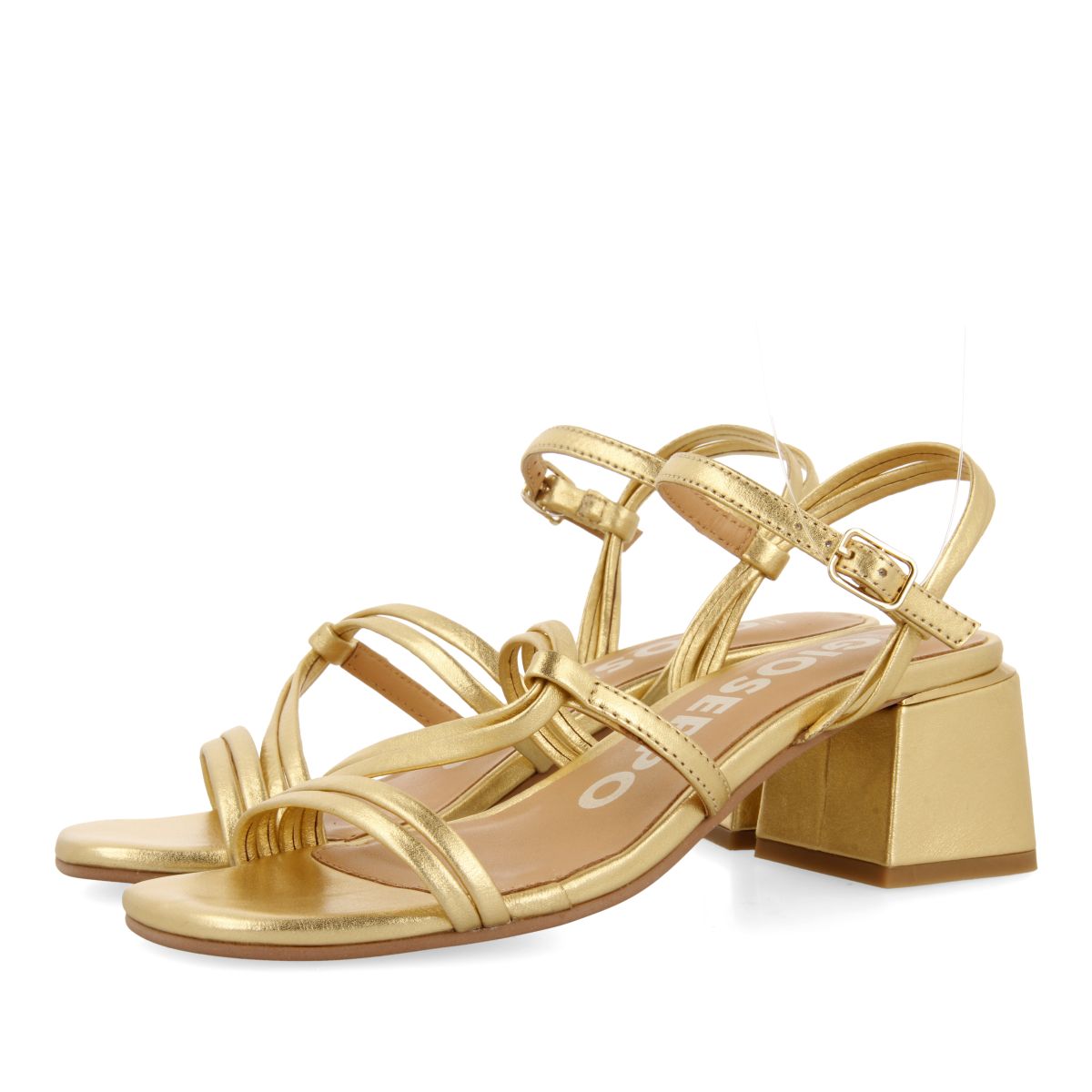 SANDALIAS DORADAS DE TACÓN CON TIRAS TRENZADAS PARA MUJER PUSTEC
