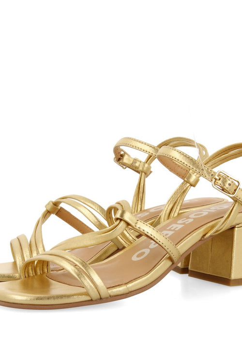 SANDALIAS DORADAS DE TACÓN CON TIRAS TRENZADAS PARA MUJER PUSTEC