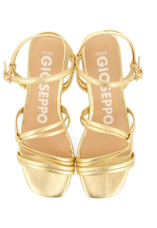 SANDALIAS DORADAS DE TACÓN CON TIRAS TRENZADAS PARA MUJER PUSTEC