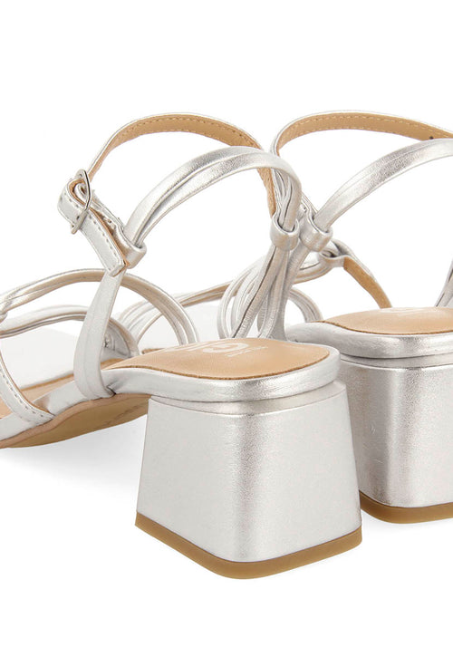 SANDALIAS PLATEADAS DE TACÓN CON TIRAS TRENZADAS PARA MUJER PUSTEC