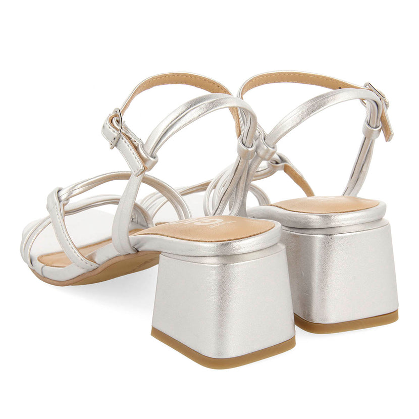 SANDALIAS PLATEADAS DE TACÓN CON TIRAS TRENZADAS PARA MUJER PUSTEC
