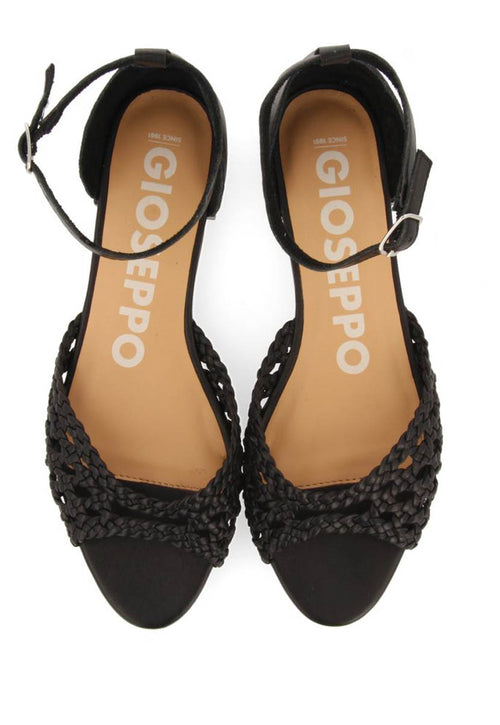 BAILARINAS NEGRAS DE PUNTA ABIERTA DE PIEL CON TRENZADOS Y CIERRE CON PULSERA PARA MUJER MAUPIN