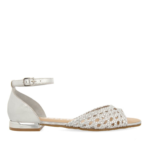 BALLERINE ARGENTATE CON PUNTA APERTA IN PELLE INTRECCIATA E CHIUSURA A BRACCIALE PER DONNA MAUPIN