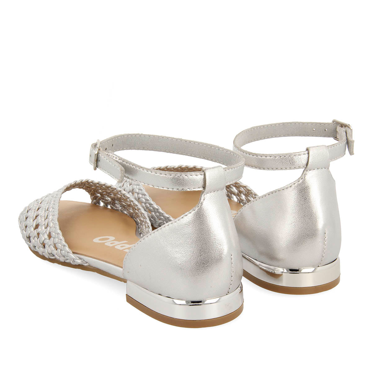 BAILARINAS PLATEADAS DE PUNTA ABIERTA DE PIEL CON TRENZADOS Y CIERRE CON PULSERA PARA MUJER MAUPIN