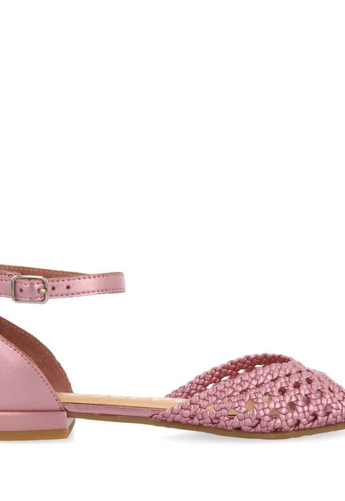 BAILARINAS ROSAS DE PUNTA ABIERTA DE PIEL CON TRENZADOS Y CIERRE CON PULSERA PARA MUJER MAUPIN