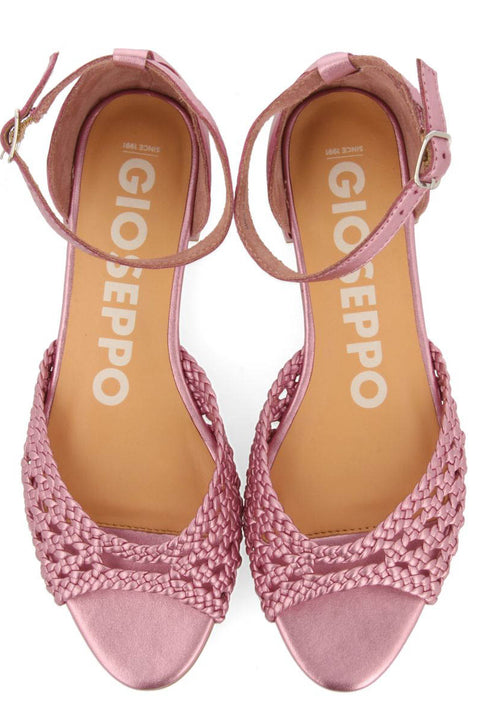 BAILARINAS ROSAS DE PUNTA ABIERTA DE PIEL CON TRENZADOS Y CIERRE CON PULSERA PARA MUJER MAUPIN