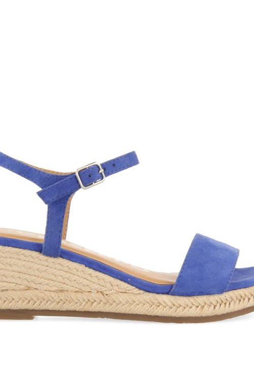 SANDALIAS DE PIEL COLOR AZUL CON CUÑA DE YUTE PARA MUJER XARRE